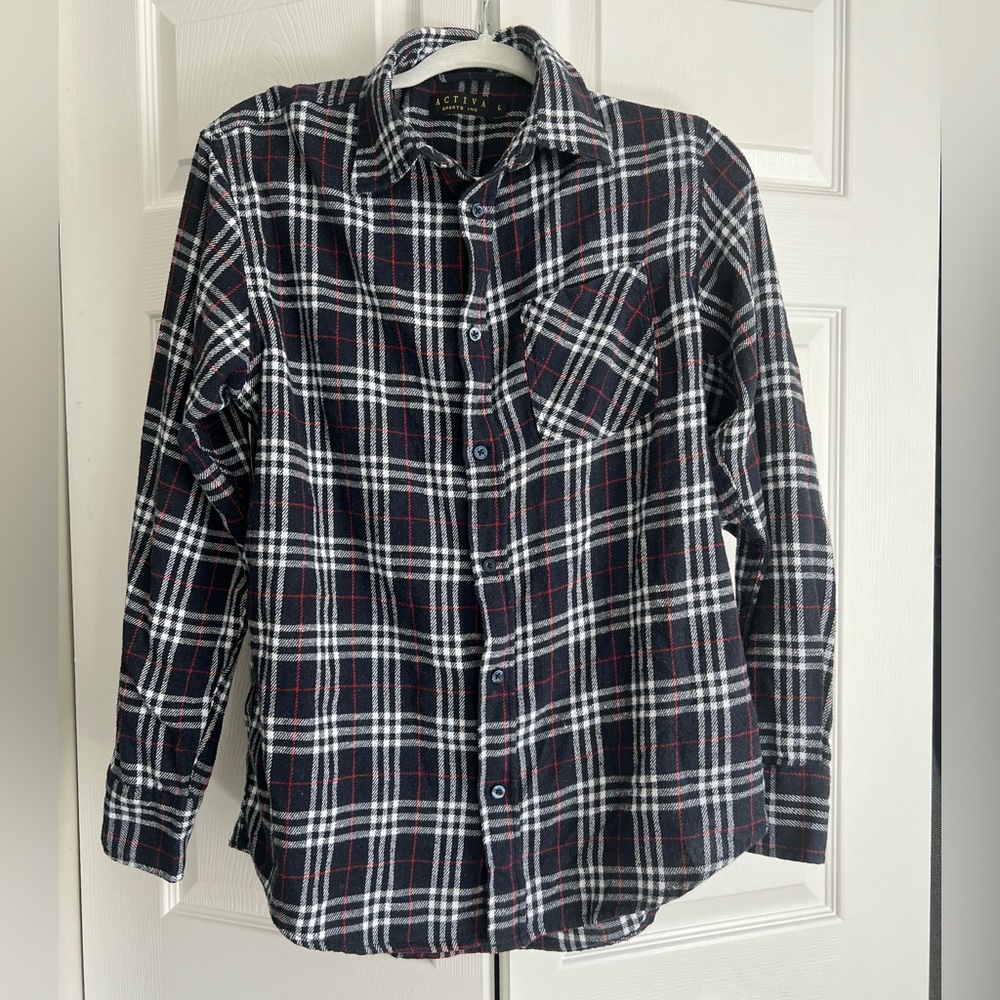 Activa Black and Red Plaid Casual Button Down Flannel Shirt L Men’s